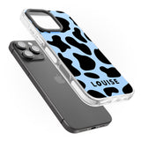 iPhone 16 Pro Max Personalised Blue and Black Cow Print Black Impact Phone Case