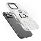 iPhone 16 Pro Max Personalised Initials with Crown on White Marble Black Impact Phone Case