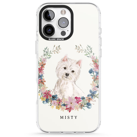 iPhone 16 Pro Max Personalised Westie Watercolour Dog Portrait Black Impact Phone Case