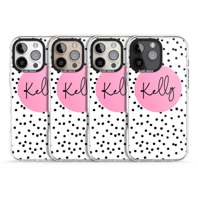 iPhone 16 Pro Max Personalised Pink Circle & Dots Black Impact Phone Case