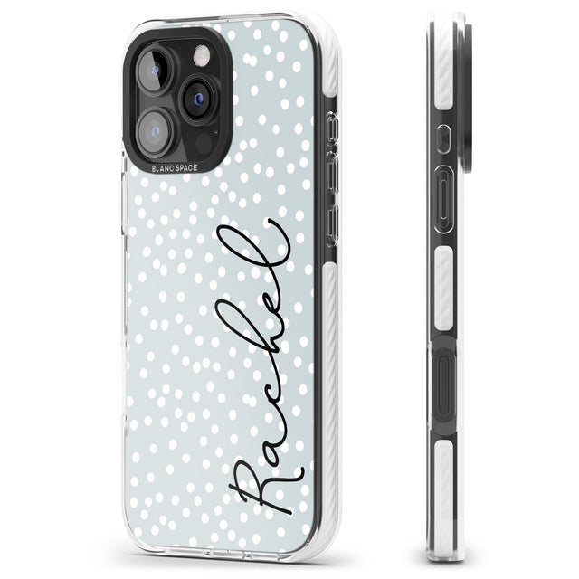 iPhone 16 Pro Max Personalised Vertical Cursive & Dots Black Impact Phone Case