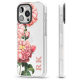 iPhone 16 Pro Max Personalised Clear Vintage Floral Pink Peonies Black Impact Phone Case