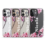 iPhone 16 Pro Max Personalised Cherry Blossoms with Text Black Impact Phone Case