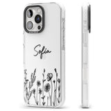 Personalised Black Wildflowers Impact Phone Case for iPhone 16 Pro, iPhone 16 Pro Max