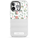 iPhone 16 Pro Max Personalised Light Floral Pattern & Stripes Black Impact Phone Case