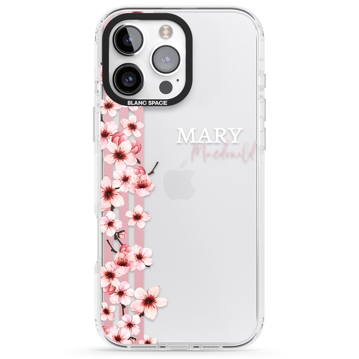 iPhone 16 Pro Max Personalised Cherry Blossoms & Stripes Black Impact Phone Case