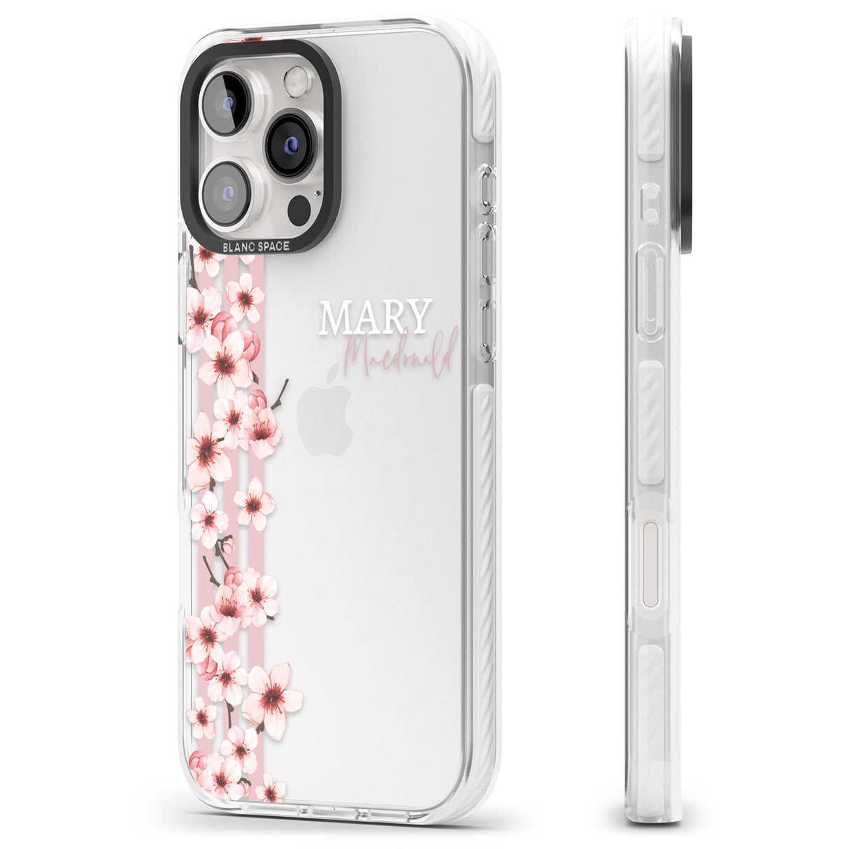 iPhone 16 Pro Max Personalised Cherry Blossoms & Stripes Black Impact Phone Case