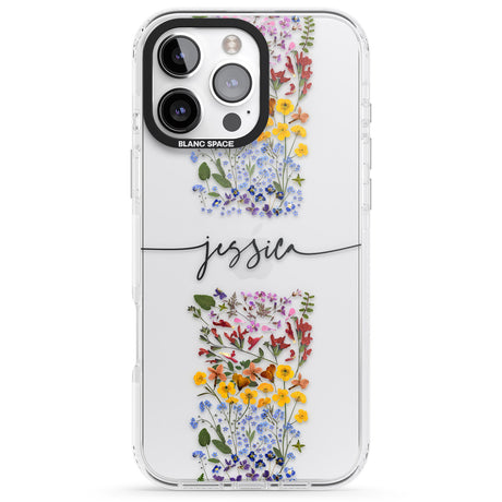 iPhone 16 Pro Max Personalised Wildflower Floral Stripe Personalised Black Impact Phone Case