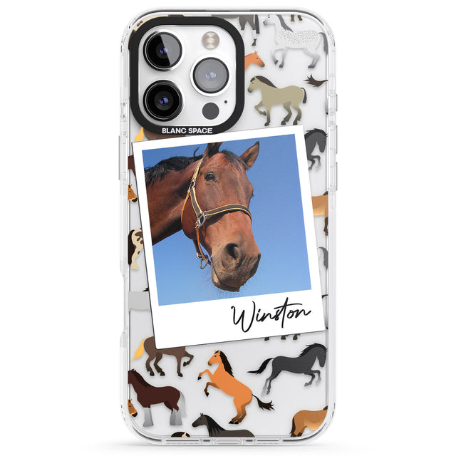 iPhone 16 Pro Max Personalised Horse Polaroid Black Impact Phone Case