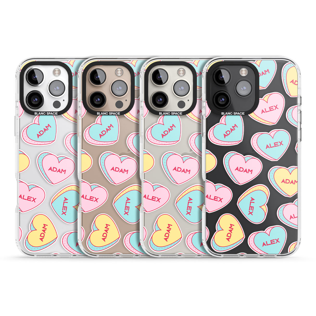 iPhone 16 Pro Max Personalised Text Love Hearts Black Impact Phone Case