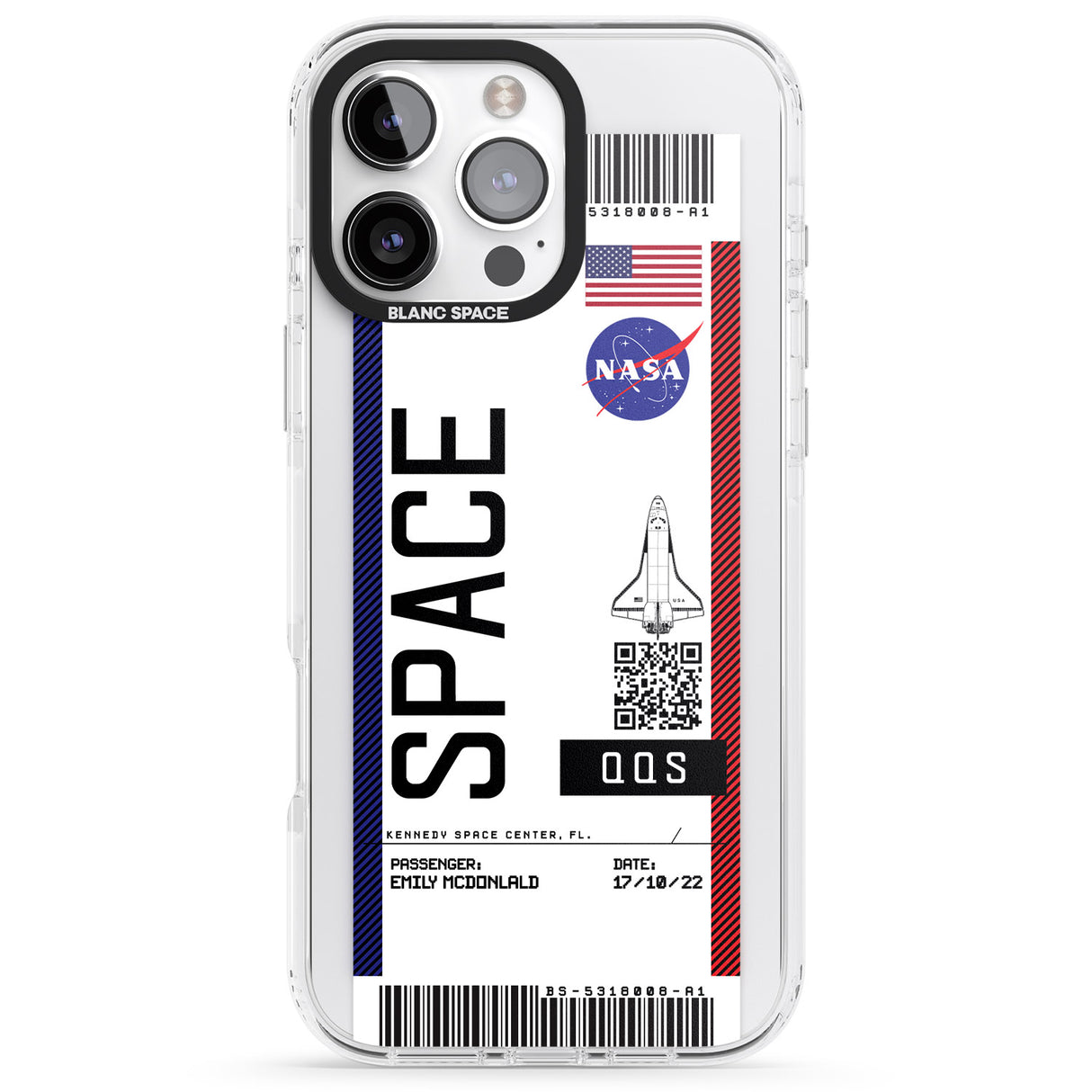 iPhone 16 Pro Max Personalised NASA Boarding Pass (Light) Black Impact Phone Case