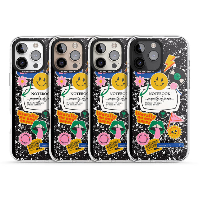 iPhone 16 Pro Max Personalised Notebook Cover with Stickers Black Impact Phone Case