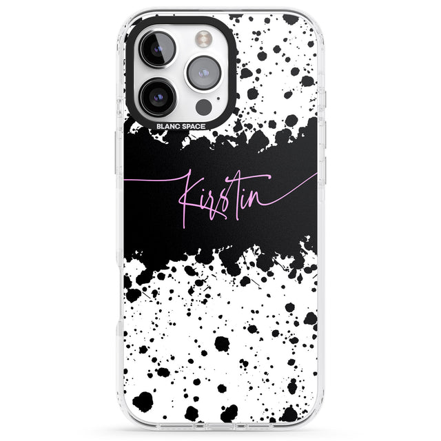 iPhone 16 Pro Max Personalised Black & White Paint Splatters Black Impact Phone Case