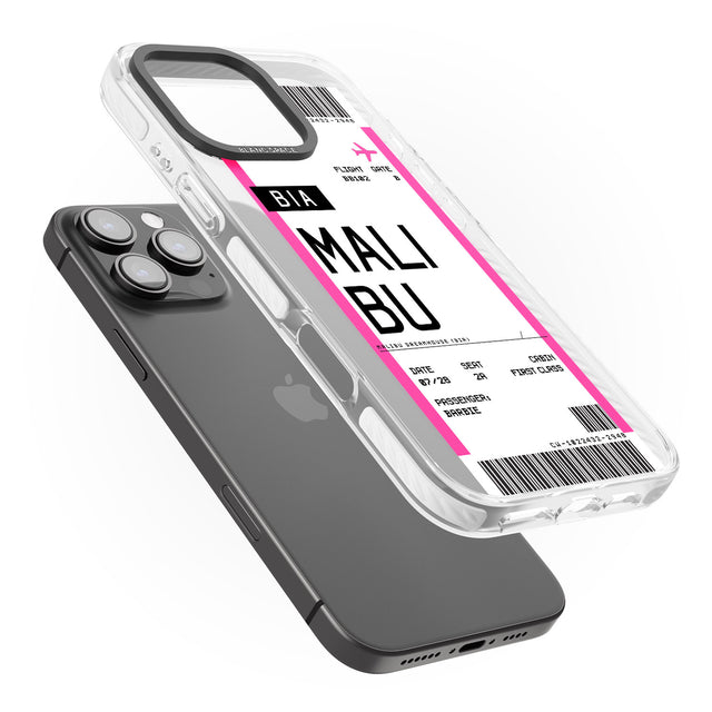 iPhone 16 Pro Max Personalised Pink Malibu Boarding Pass Black Impact Phone Case