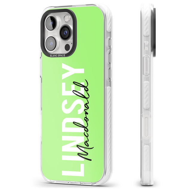 iPhone 16 Pro Max Personalised Bold Name: Lime Black Impact Phone Case