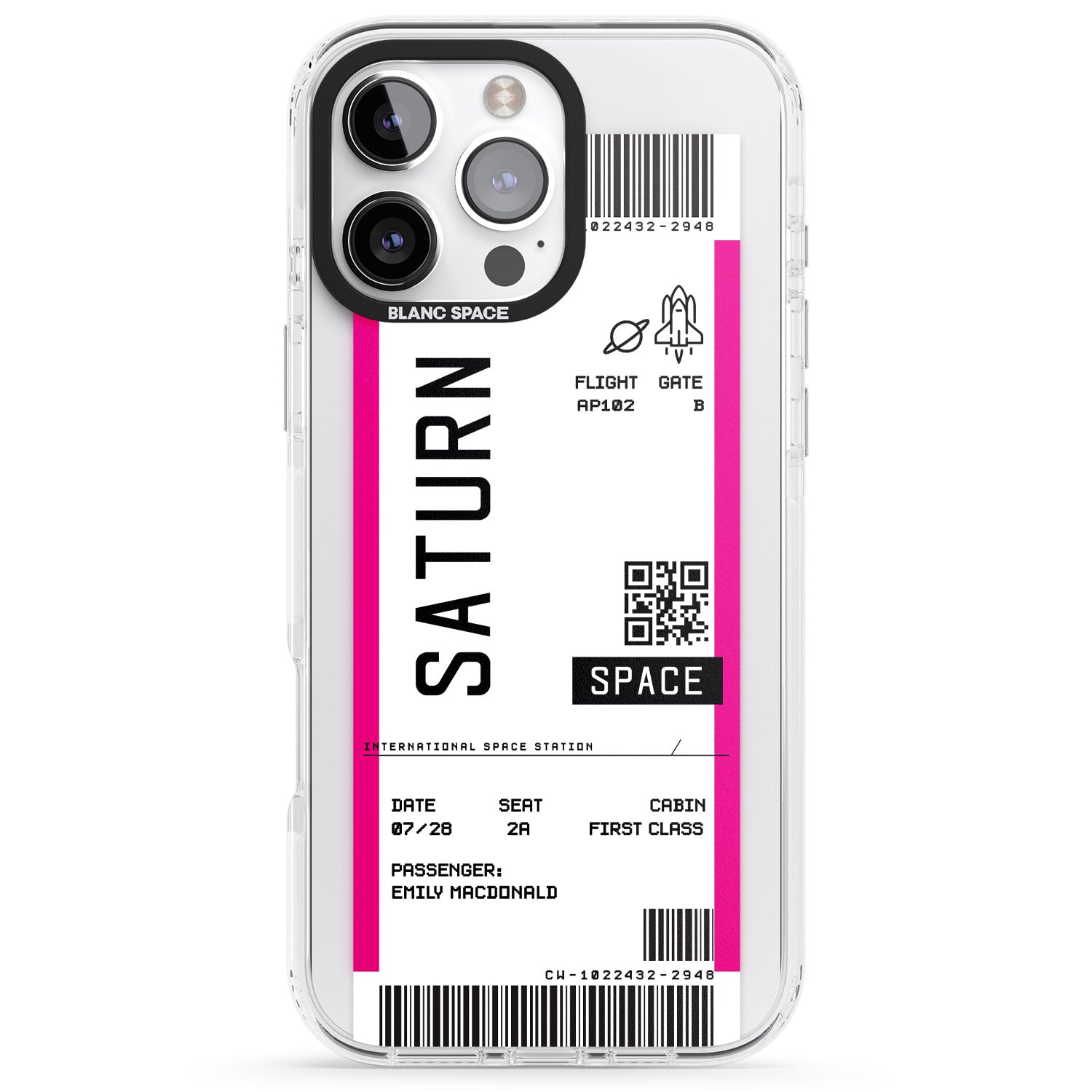 iPhone 16 Pro Max Personalised Saturn Space Travel Ticket Black Impact Phone Case
