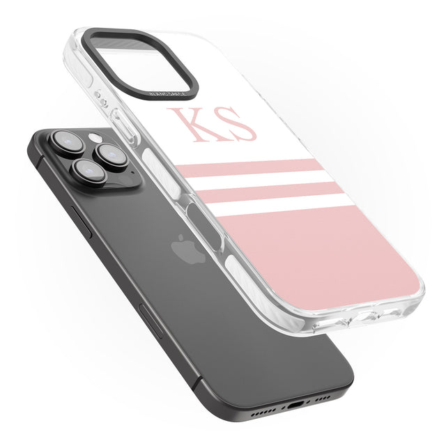 iPhone 16 Pro Max Personalised Minimal Pink Stripes & Initials Black Impact Phone Case