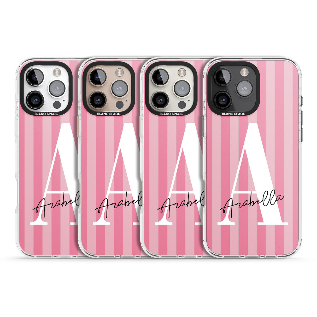 iPhone 16 Pro Max Personalised Pink on Pink Stripes Black Impact Phone Case