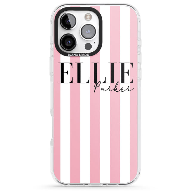 iPhone 16 Pro Max Personalised Pink Stripes Black Impact Phone Case