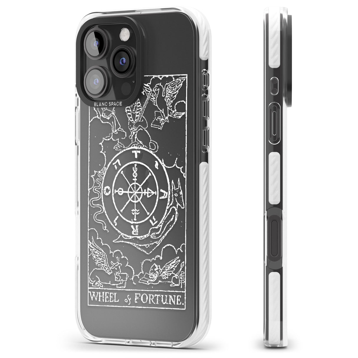 iPhone 16 Pro Max Personalised Wheel of Fortune Tarot Card - White Transparent Black Impact Phone Case