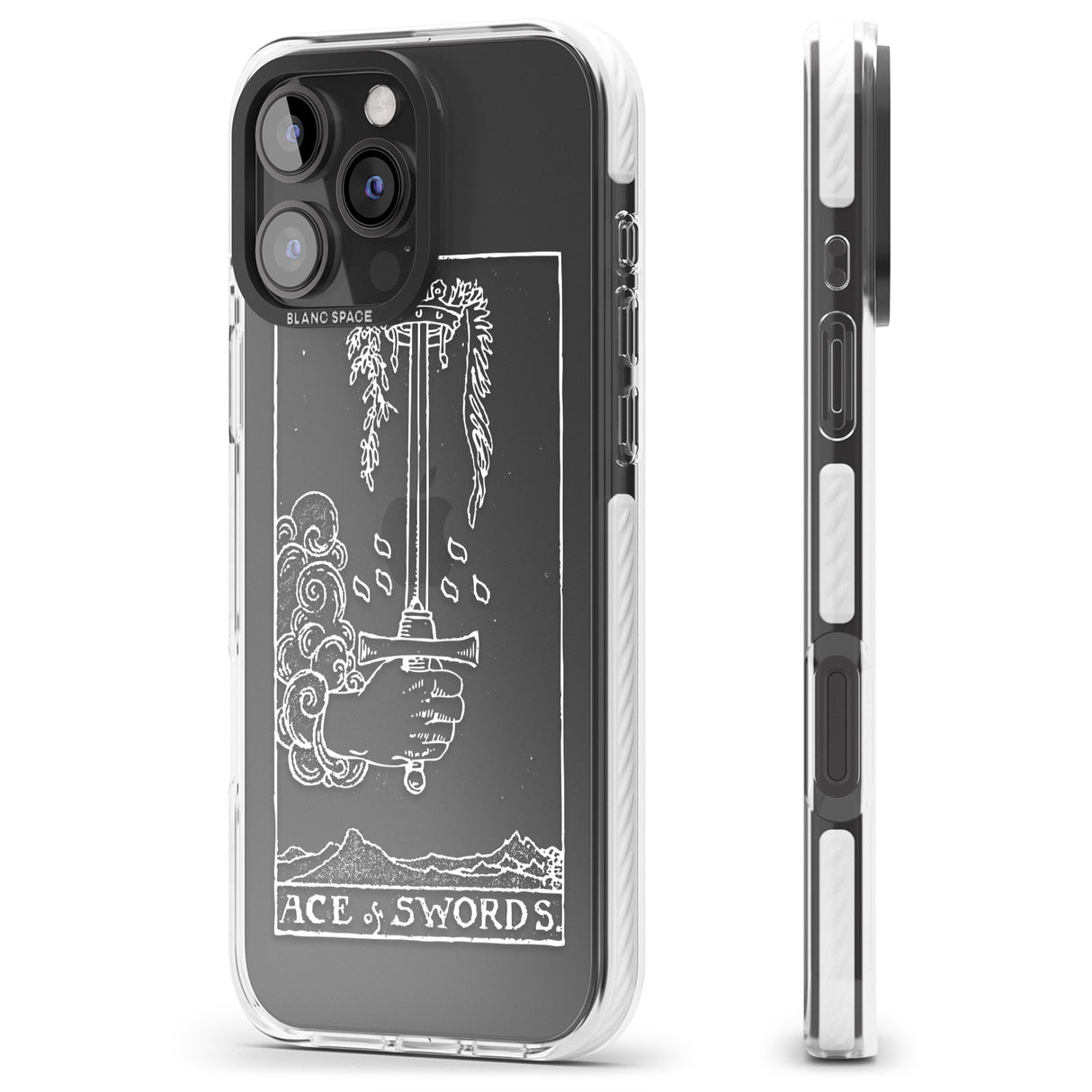 iPhone 16 Pro Max Personalised Ace of Swords Tarot Card - White Transparent Black Impact Phone Case