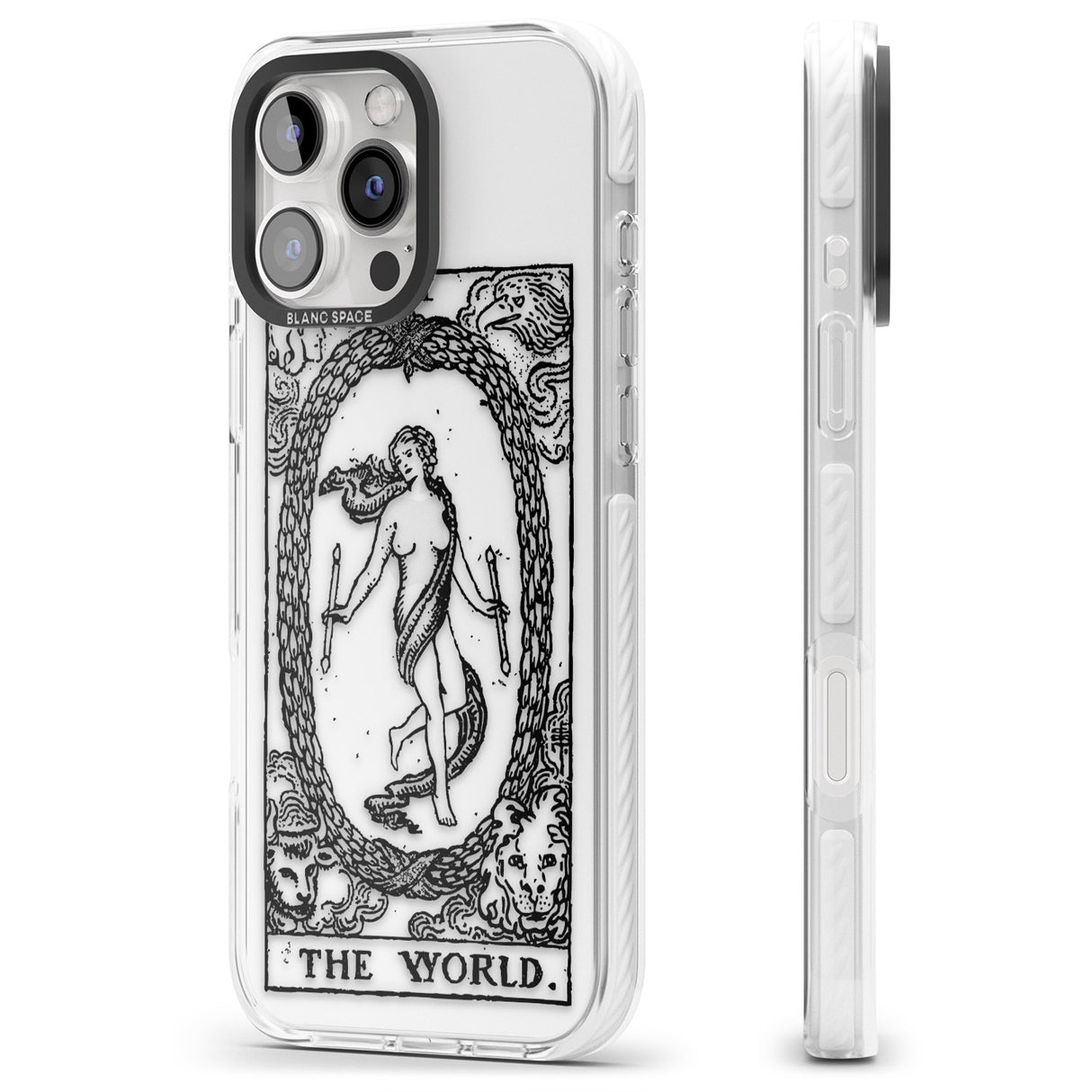 iPhone 16 Pro Max Personalised The World Tarot Card - Transparent Black Impact Phone Case