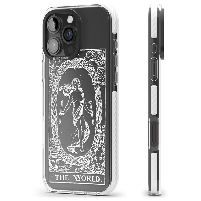 iPhone 16 Pro Max Personalised The World Tarot Card - White Transparent Black Impact Phone Case