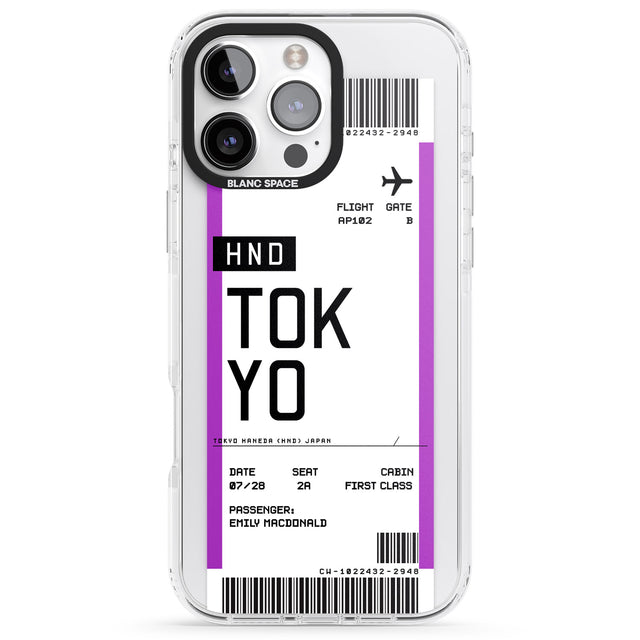 iPhone 16 Pro Max Personalised Tokyo Boarding Pass Black Impact Phone Case