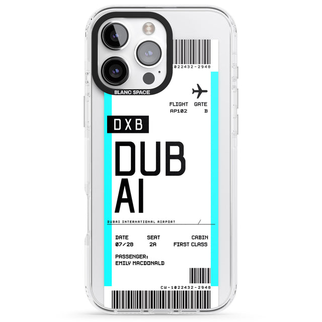 iPhone 16 Pro Max Personalised Dubai Boarding Pass Black Impact Phone Case