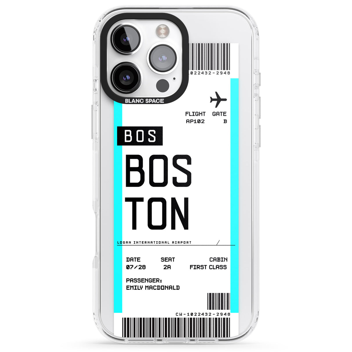 iPhone 16 Pro Max Personalised Boston Boarding Pass Black Impact Phone Case