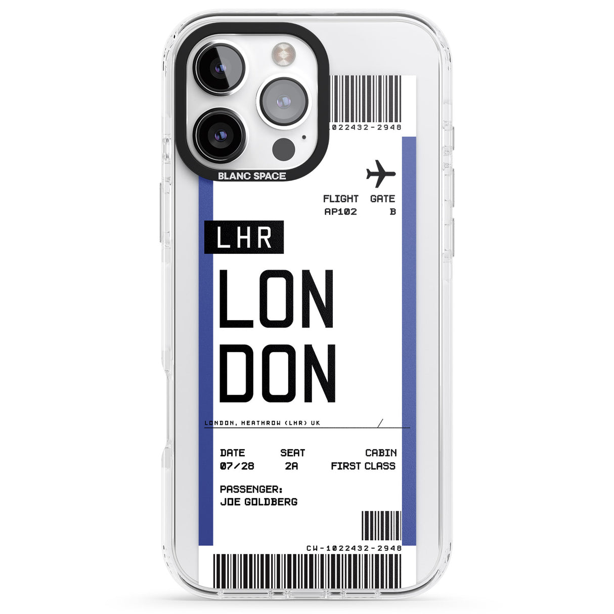 iPhone 16 Pro Max Personalised London Boarding Pass Black Impact Phone Case