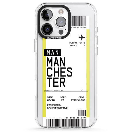 iPhone 16 Pro Max Personalised Manchester Boarding Pass Black Impact Phone Case