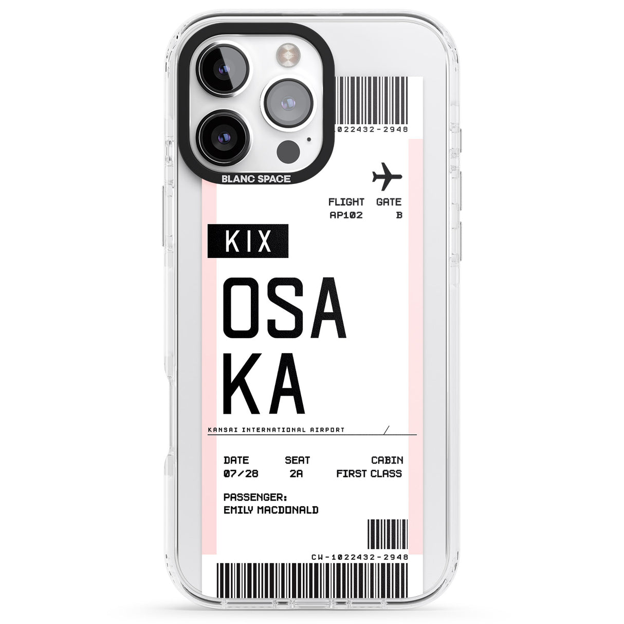 iPhone 16 Pro Max Personalised Osaka Boarding Pass Black Impact Phone Case