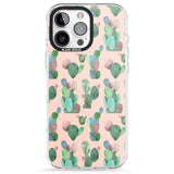 iPhone 16 Pro Max Pink Cactus Pattern Design Black Impact Phone Case