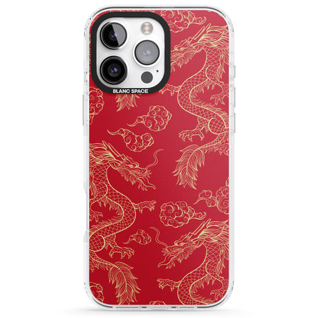 iPhone 16 Pro Max Red and Gold Dragon Pattern Black Impact Phone Case