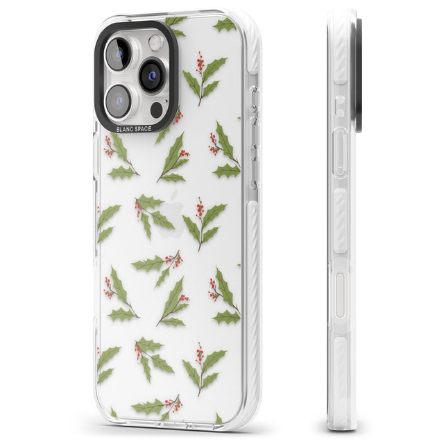 iPhone 16 Pro Max Christmas Holly Pattern Black Impact Phone Case