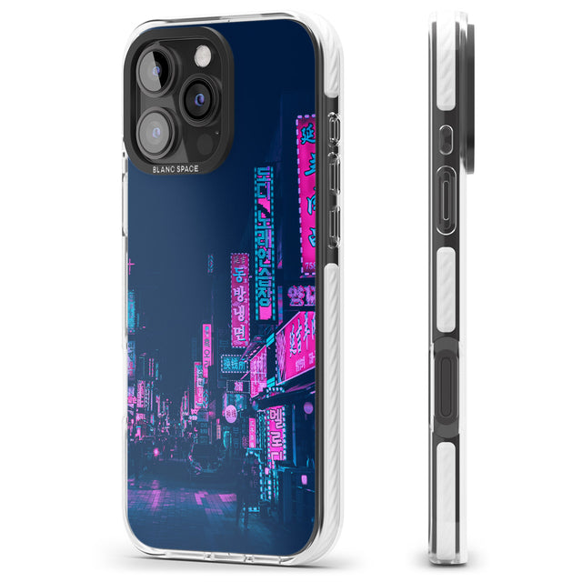 iPhone 16 Pro Max Pink & Turquoise - Neon Cities Black Impact Phone Case