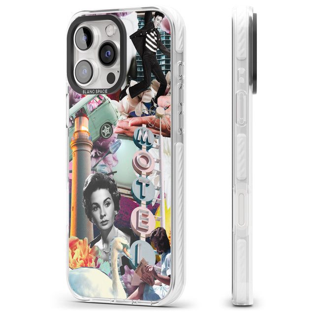 iPhone 16 Pro Max Vintage Collage: Retro Motel Black Impact Phone Case