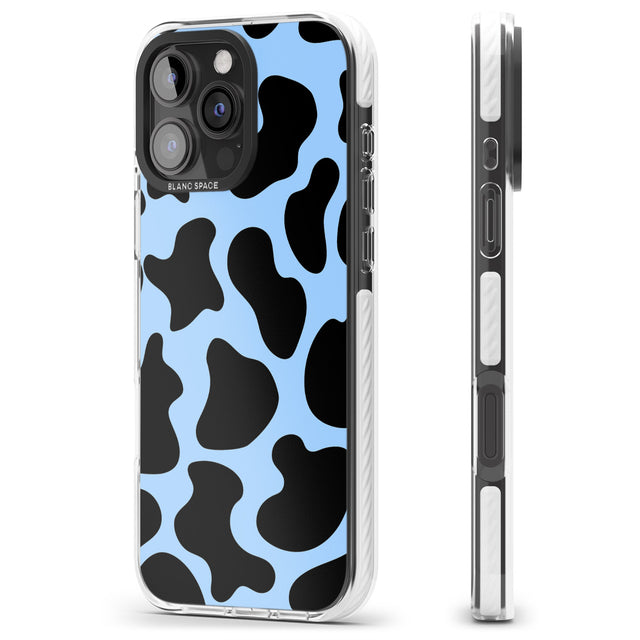 iPhone 16 Pro Max Blue and Black Cow Print Black Impact Phone Case