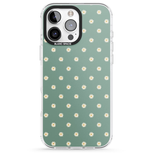 iPhone 16 Pro Max Daisy Pattern Teal Cute Floral Black Impact Phone Case