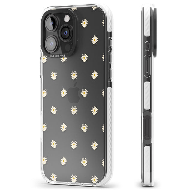 iPhone 16 Pro Max Daisy Pattern Transparent Cute Floral Black Impact Phone Case