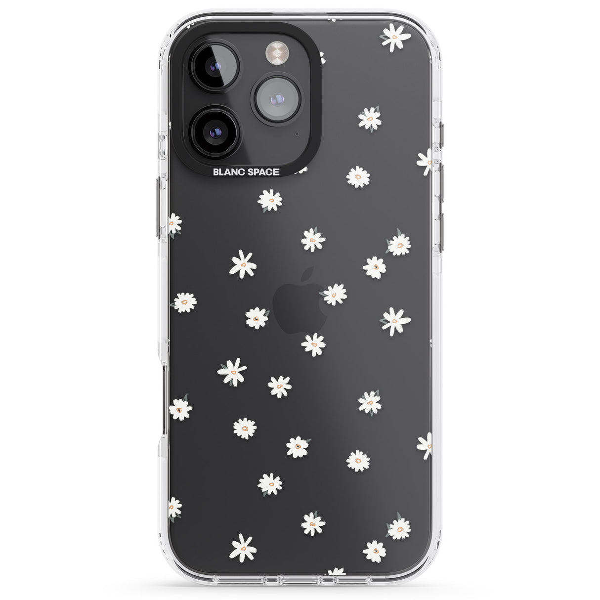 iPhone 16 Pro Max Painted Daises on Transparent Black Impact Phone Case