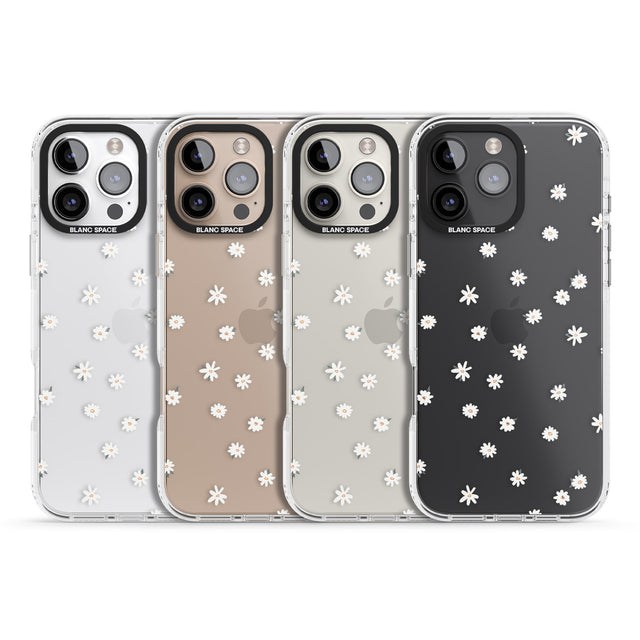 iPhone 16 Pro Max Painted Daises on Transparent Black Impact Phone Case