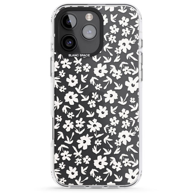 iPhone 16 Pro Max Floral Print on Transparent Black Impact Phone Case