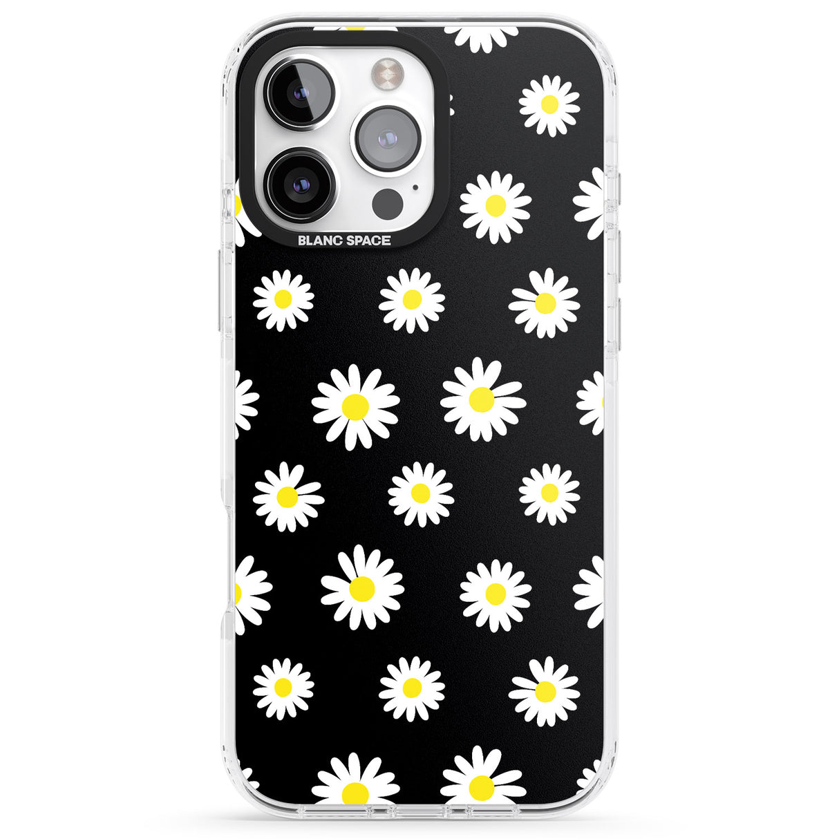 iPhone 16 Pro Max White Daisy Pattern (Black) Black Impact Phone Case