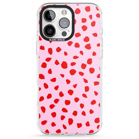 iPhone 16 Pro Max Red on Pink Dalmatian Polka Dot Spots Black Impact Phone Case