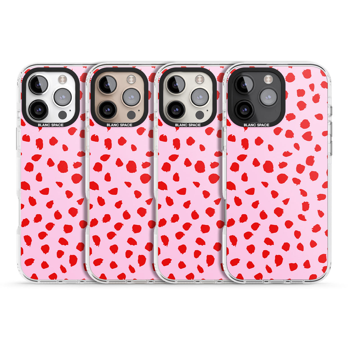 iPhone 16 Pro Max Red on Pink Dalmatian Polka Dot Spots Black Impact Phone Case