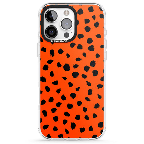 iPhone 16 Pro Max Black & Bright Red Dalmatian Polka Dot Spots Black Impact Phone Case