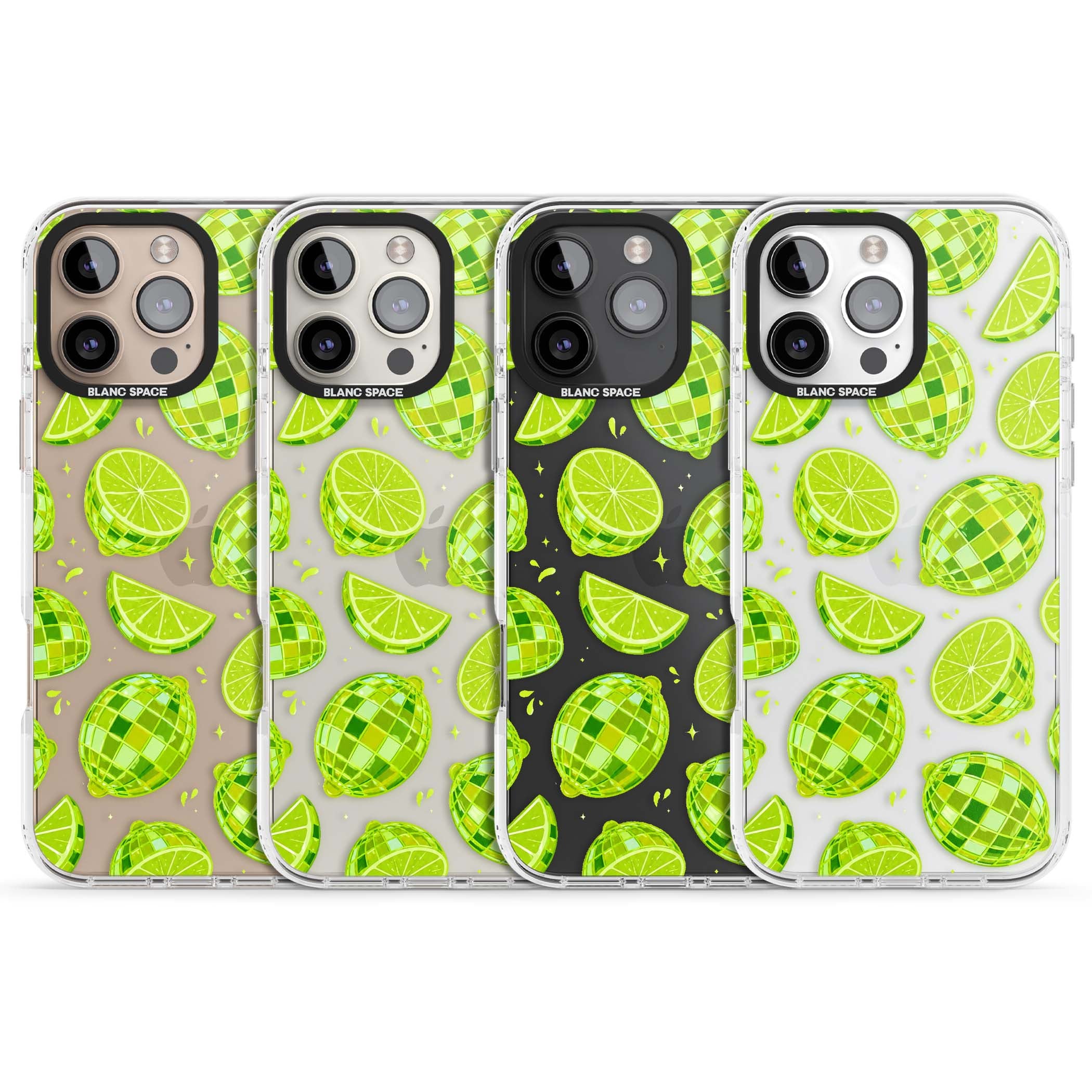 Disco Limes fruit aesthetic iPhone case featuring green disco balls, lime slices and citrus sparkles | Clear Impact case for iPhone 16 Pro, iPhone 16 Pro Max