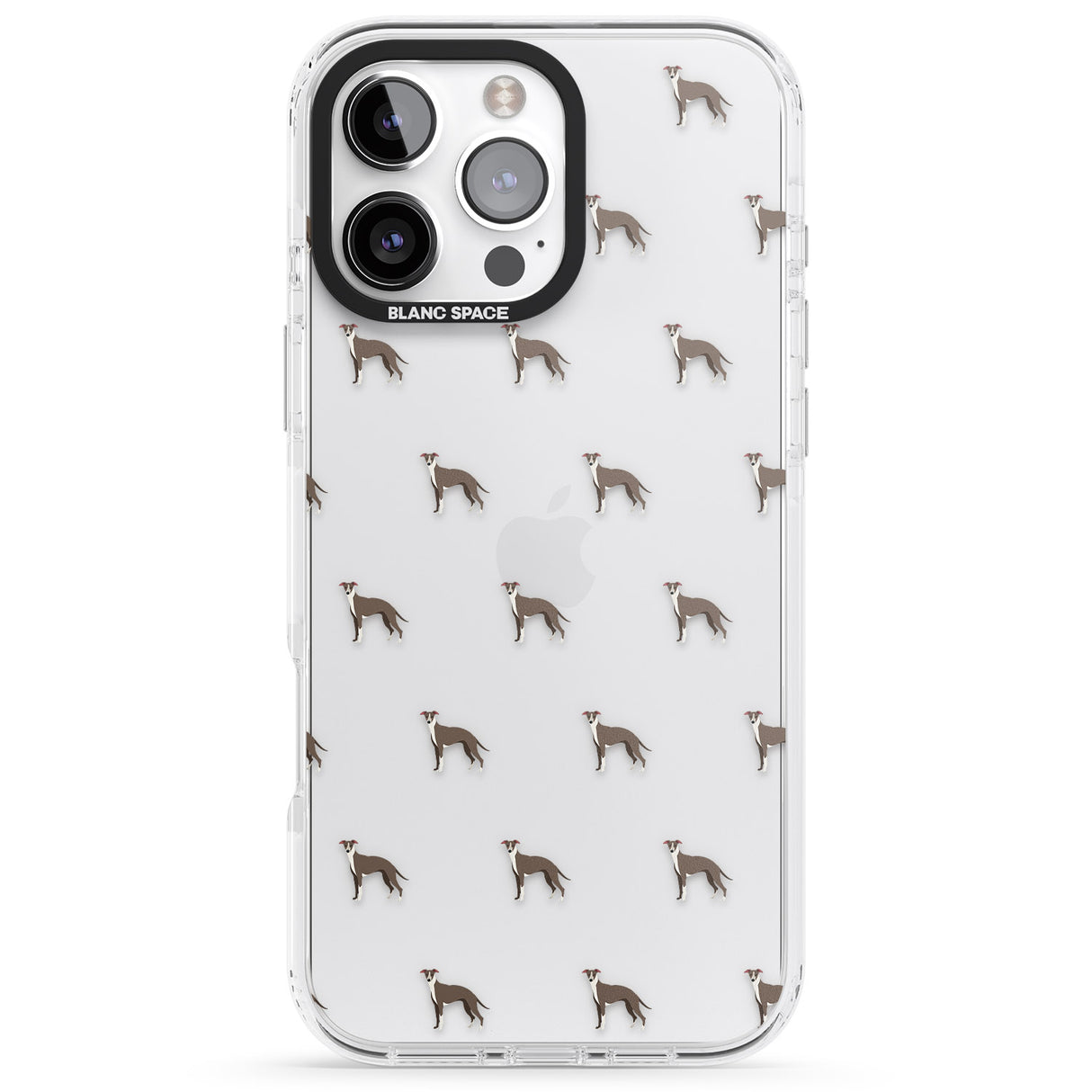 iPhone 16 Pro Max Whippet/Italian Greyhound Dog Pattern Clear Black Impact Phone Case